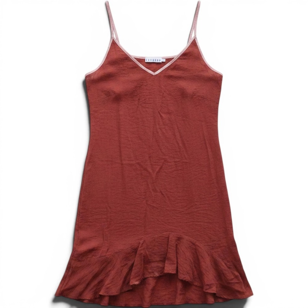 NWT LACAUSA Anthropologie Boho Rust Ruffle Slip Dress Fairy Airy Earthy Light XS